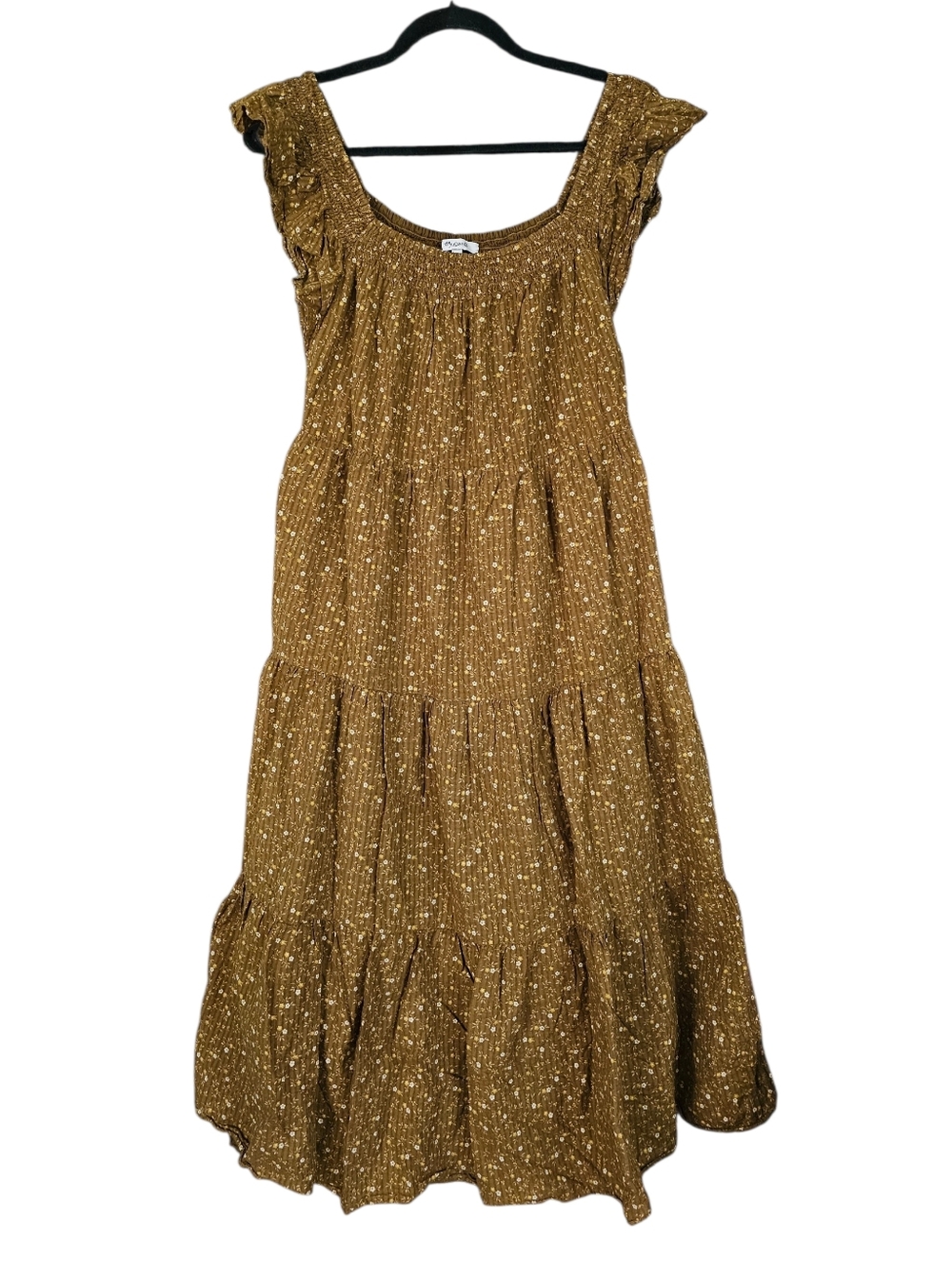 Madewell Mustard Speckled Tiered Midi Dress